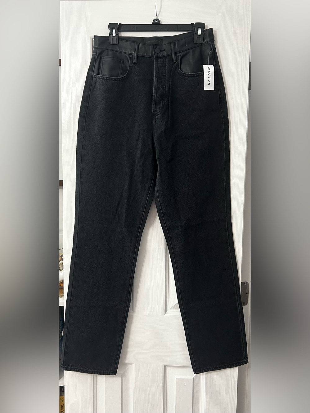 Kendall & Kylie Black High-Rise Jeans with Faux Leather Waistband
